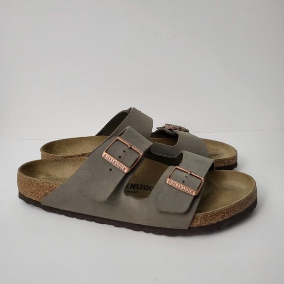 BIRKENSTOCK Arizona Birko-Flor Stone Sandals Mens 11 EU 44 Double Strap Buckle - Picture 1 of 8